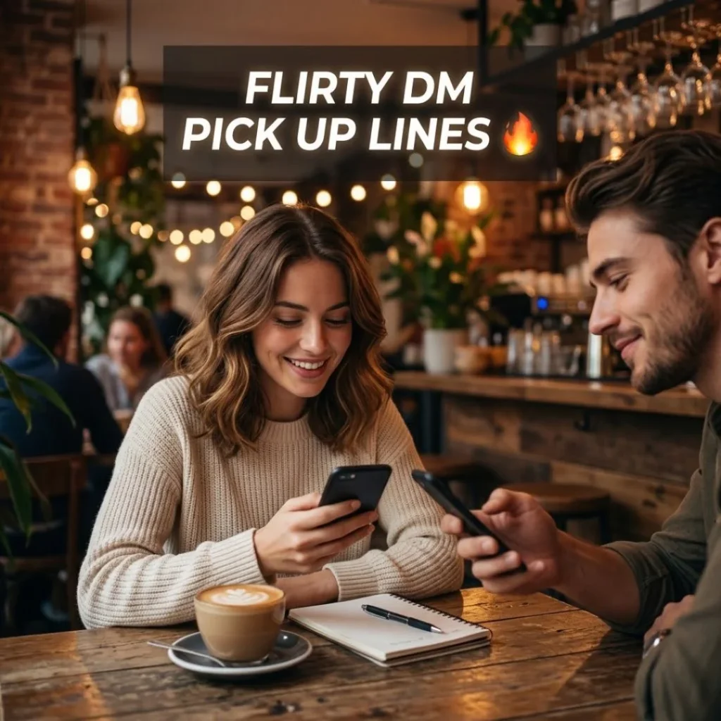 Smiling young woman and man texting on smartphones at a rustic cafe table