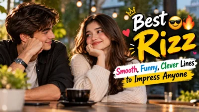 Best rizz lines featuring a smiling couple flirting at a café with smooth, funny, and clever pickup lines.