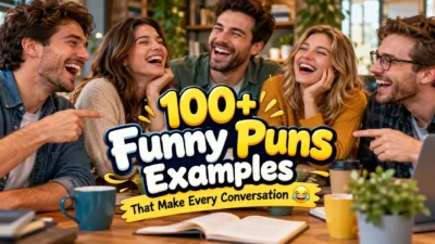 100+ funny puns examples with friends laughing together around a table in a cozy café