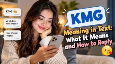 KMG meaning in text shown in a friendly smartphone conversation